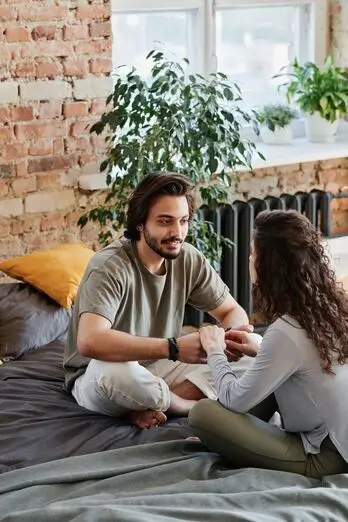 Couple discussing relationship goals during a private conversation